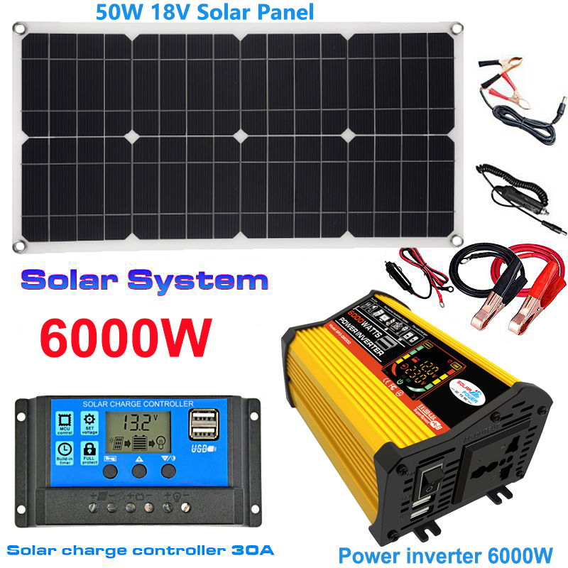Renewable Energy Kit - 変更された正弦波インバーター,電力変換キット,充電コントローラー30A,6000W, 110v,220v,50w,18v