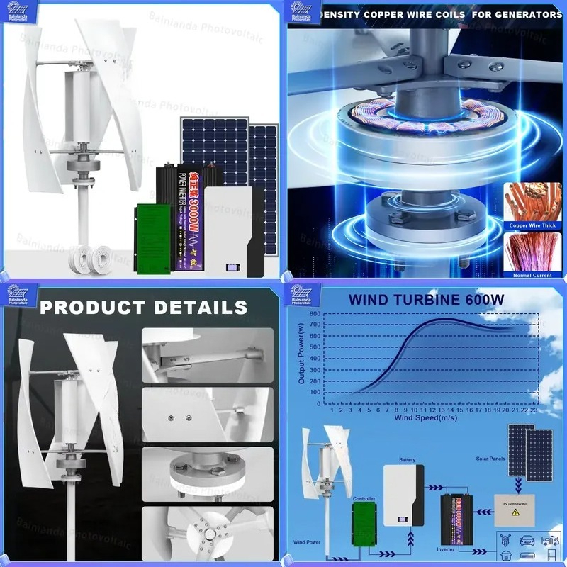 Renewable Energy Kit - 垂直風力タービン発電機ソーラーパネルハイブリッドシステムオフグリッド電源キット家庭用エネルギー貯蔵再生可能電力